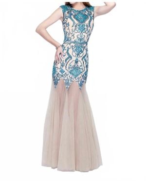Primavera Open Back Elegant Evening Gown - Blue