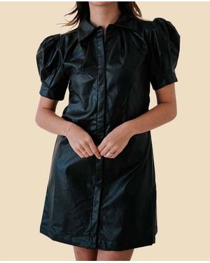 AUREUM Tessa Vegan Leather Collared Mini Dress - Black