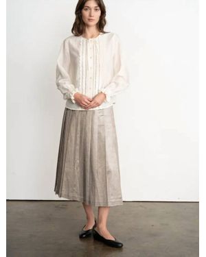 Elle Grey Pleated Faux Leather Midi Skirt - White