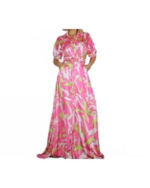 Mulla Back Open Waistband Shirt Maxi Dress - Pink