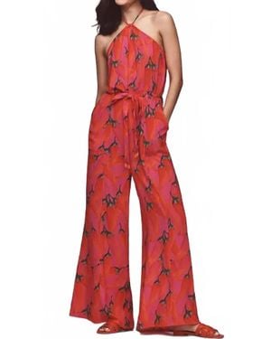 FARM Rio Print Halter Jumpsuit - Red