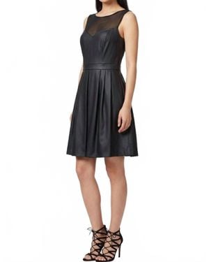 Ali Ro Illusion Mesh Faux-Leather Fit And Flare Party Dress - Black