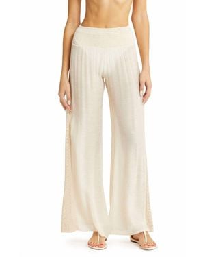 Elan Crochet Trim Wide Leg Cover-Up Pants - Natural