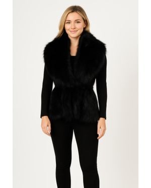 TRUEDAMES Sleeveless Faux Fur Vest With Cinched Waist - Black
