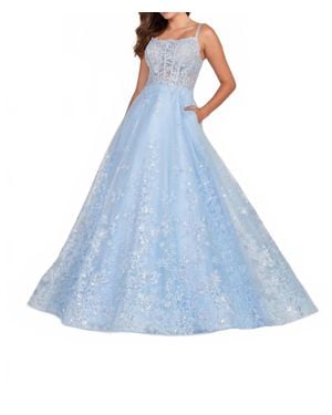 Ellie Wilde Long Pocket Ball Gown Prom Dress - Blue