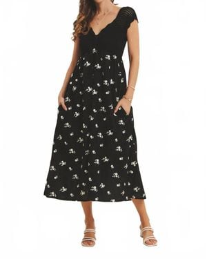 In February Crochet Sweater Floral Midi Dress - Black