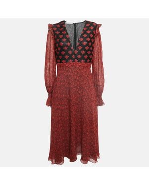 Philosophy Di Lorenzo Serafini Printed Crepe V Neck William Morris Dress - Red