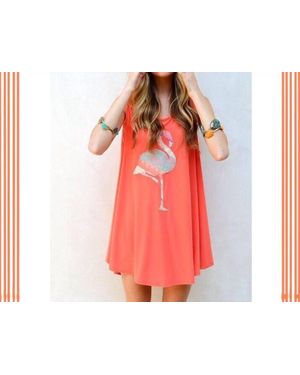 Judith March Shift Dress With Flamingo Applique - Red