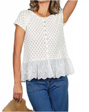 Vine & Love Eyelet Lace Crochet Sweater Top - White