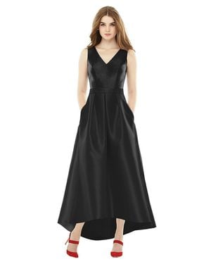 Alfred Sung Sleeveless Pleated Skirt High Low Dress With Pockets - Black