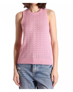 Minnie Rose Heart Pointelle Scalloped Tank Top - Red