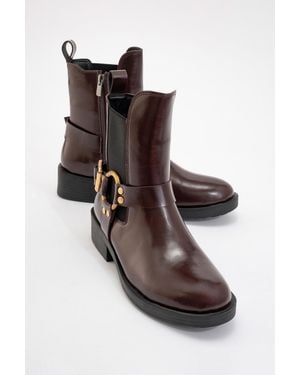 Prologue Shoes Stone Buckled Zip Ankle Boot - Brown