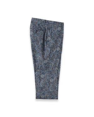 Paul Fredrick Cotton Printed Flat Fron Pants - Blue
