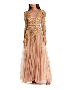 Mac Duggal Illusion Puff Sleeve Gown - Brown
