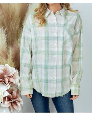 White Birch Plaid Button Down Top - Green
