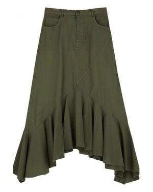 Dixie Frayed Hem Hi Low Ruffle Skirt - Green