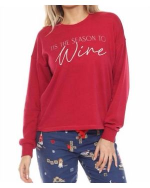 Pj Salvage Tis The Season To Wine Flannels Long Sleeve Top - Red