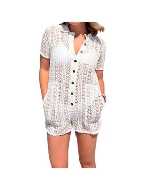 Olivaceous Oakley Crochet Romper - White