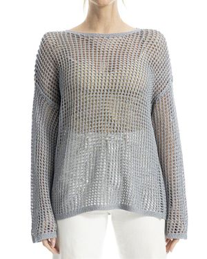 Max Studio Open Weave Linen-Blend Pullover - Gray