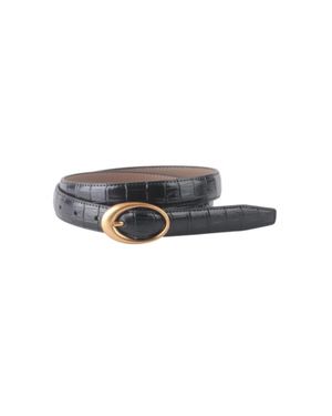 Reign the Label Croco Clean Stitched Belt With Oval Buckle - Black