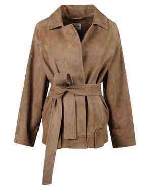 KHAITE Suede Jacket With Belted Waist And Cropped Silhouette - Brown