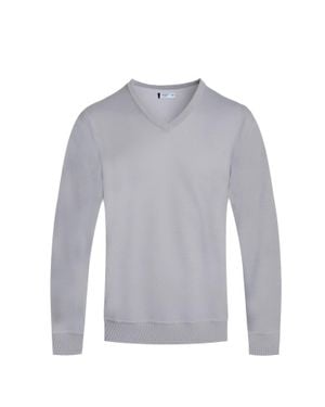 TRUEDAMES Solid V-Neck Sweater - Gray