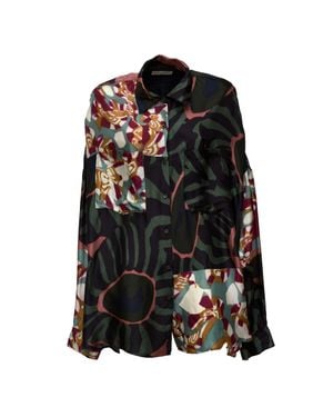 Dries Van Noten Casia Bis Marbled Clay Print Oversized Viscose Shirt - Black