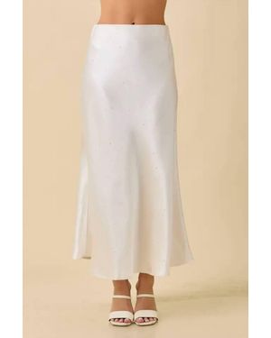 Main Strip Satin Maxi Skirt With Rhinestone - Natural