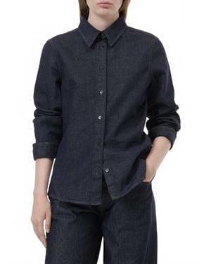 Closed Seaming Button Down Denim Shirt - Blue