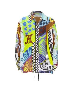 Versace Pop Temple Print Nylon Windbreaker Shirt Jacket - Multicolor