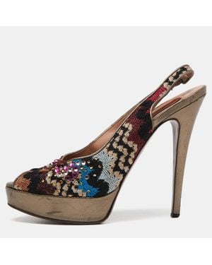 Missoni Fabric Embellished Slingabck Pumps - Brown