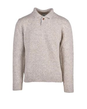 Eleventy Buttoned Wool Sweater With Collar - White
