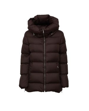 Add Hooded Side-Zip Nylon Down Jacket - Brown