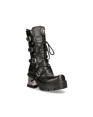 New Rock Leather Gothic Mid-Calf Boots-373-S33 - Black