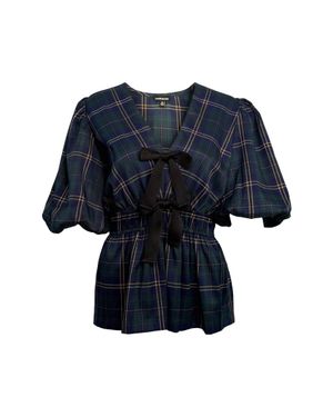 Love Wednesday Eloise Tartan Peplum Top - Blue