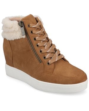Journee Collection Journee Clarity High Top Wedge Sneaker - Brown