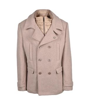 Yes-Zee Double-Breasted Removable Bib Peacoat - Pink