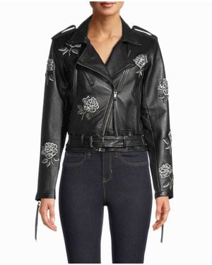 Nicole Miller Embellished Rose Moto Jacket - Black