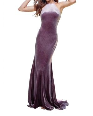 Clarisse Velvet Halter Cutout Sheath Gown - Purple