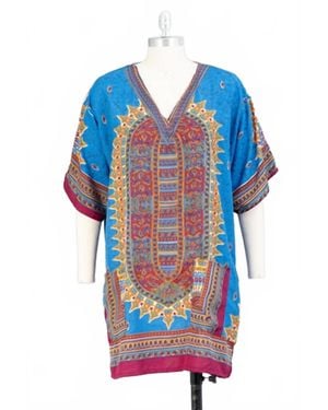 N.1 LA Two-Pocket Print Kaftan Tunic Top - Blue