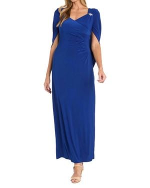 R & M Richards Draped With Rhinestone Detailing Shoulder Dress - Blue