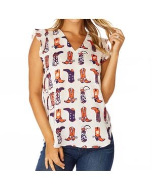 Stewart Simmons Clemson Boots Ruffle Tank Top - White