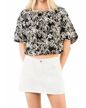 Thml Puff Sleeve Floral Embroidery Detail Top - Black