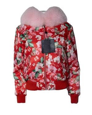 Philipp Plein Orchid Printed Bomber With Fur - Red