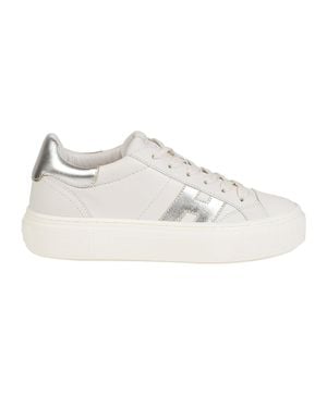 Hogan H705 Low Top Metallic Leather Sneakers - White