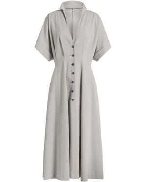Alberta Ferretti Flared Midi Dress With V-Neckline And Cuffed Sleeves - Gray