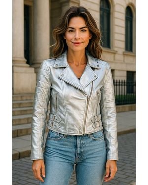 Infinity Leather Burgundy Cropped Brando Leather Biker Jacket-Durban - Gray