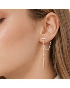 Fashnzfab Dipped Minimalist Crystal Accent Chain Drop Earrings - Brown