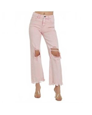 Risen High Rise Distressed Straight Jeans - Pink