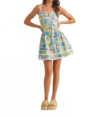 ..,merci Tropic Flared Mini Dress - Blue